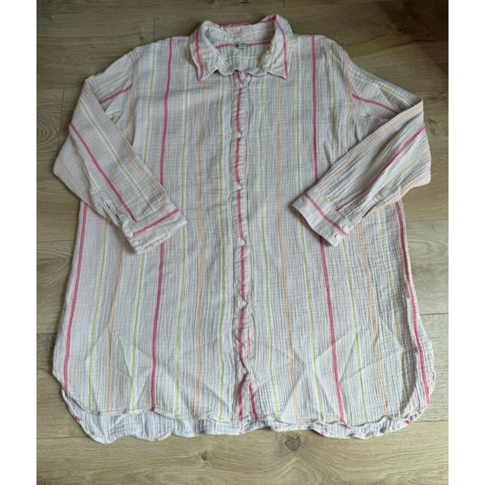 EUC Womens L.L. Bean gauze 100% cotton striped button up shirt size 3X PLUS